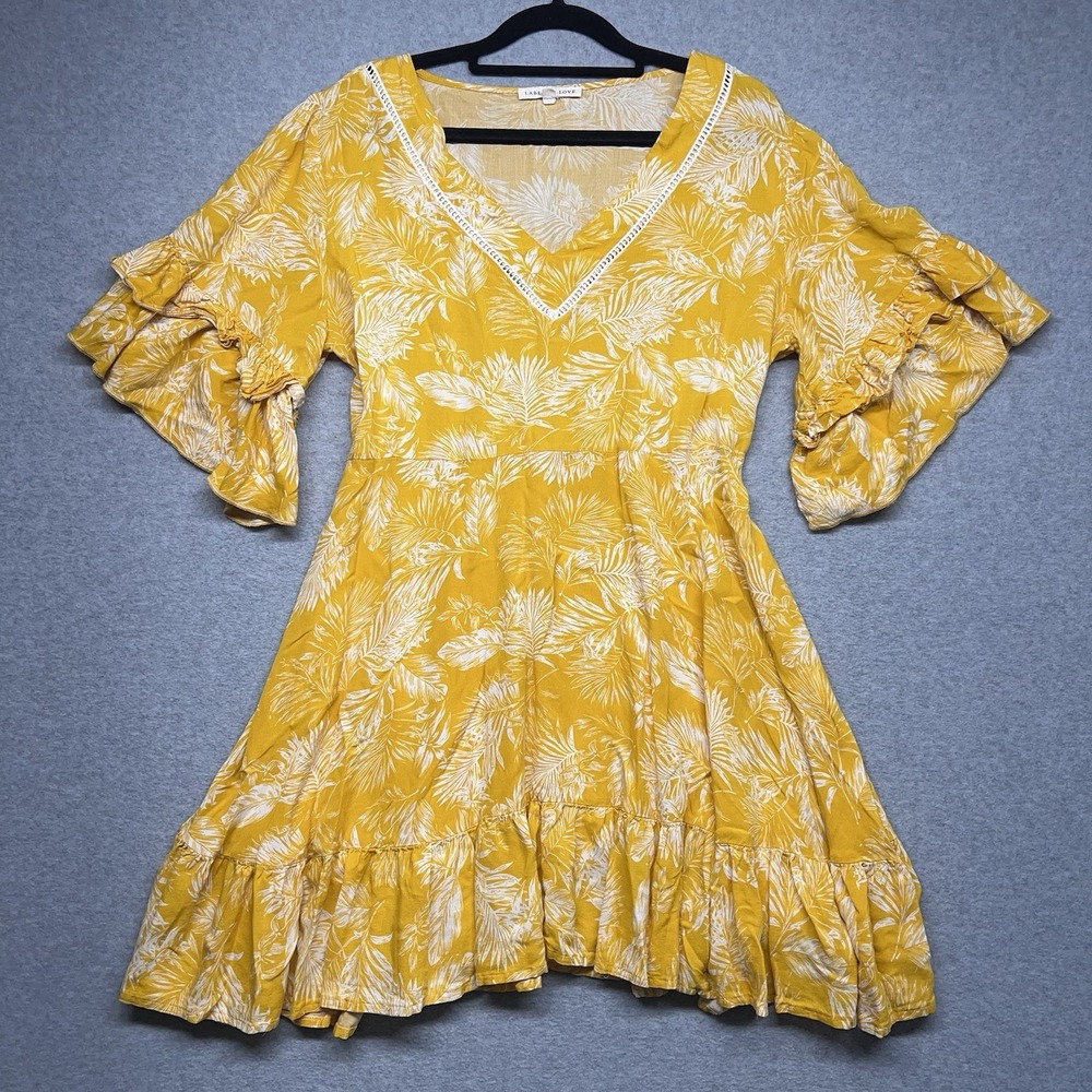Label Of Love Babydoll Dress Yellow Floral Hi Low Flutter Sleeve Size Med Flowy